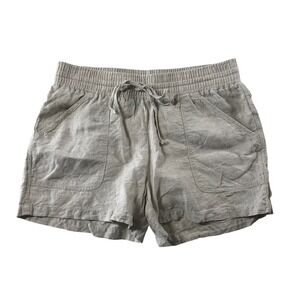 Allen Allen Women Linen Shorts Beige Oatmeal Elastic Drawstring Size Medium